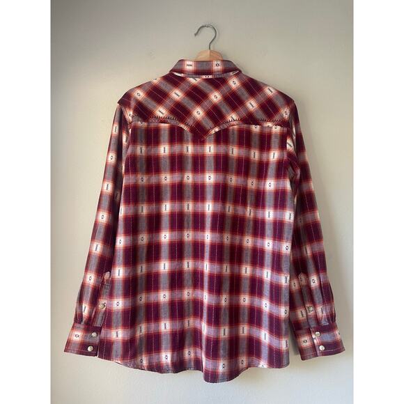 Wrangler Retro Plaid Southwest Flannel Pearl Snap with Embroidery - Picture 3 of 7